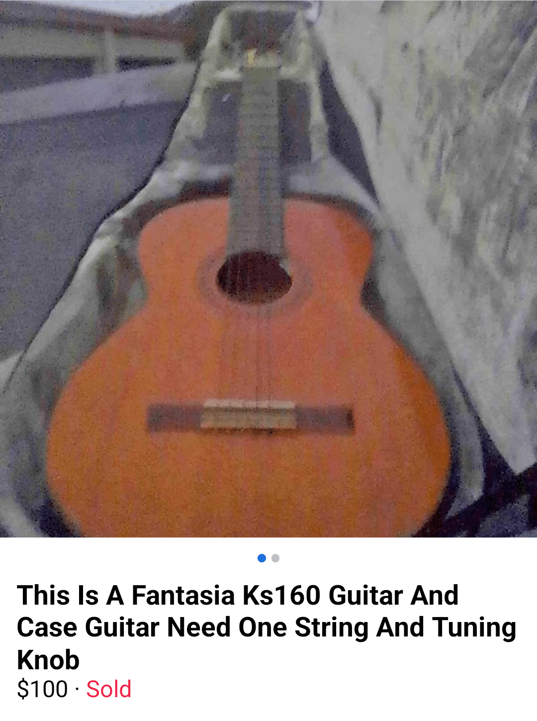 facebook market place listing titled this is a fantasia ks160 guitar and case guitar need one string tuning knob